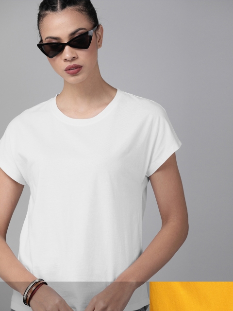 

Roadster Women Pack of 2 Solid Cotton T-shirt, White