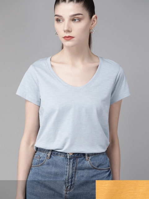 

Roadster Women Pack of 2 Pure Cotton T-shirts, Blue