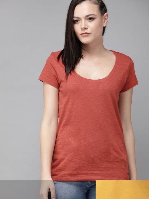 

Roadster Women Pack of 2 Solid T-shirts, Rust