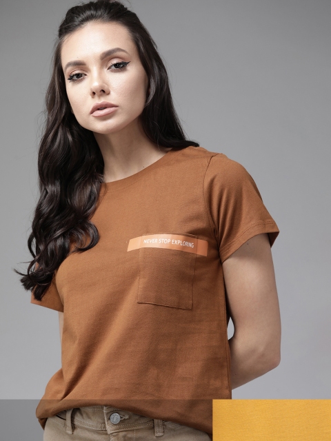 

Roadster Women Pack of 2 Solid T-shirts, Brown