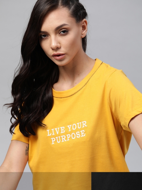 

Roadster Women Pack of 2 Solid T-shirts, Yellow