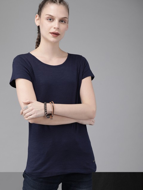 

Roadster Women Pack of 2 Solid T-shirts, Navy blue