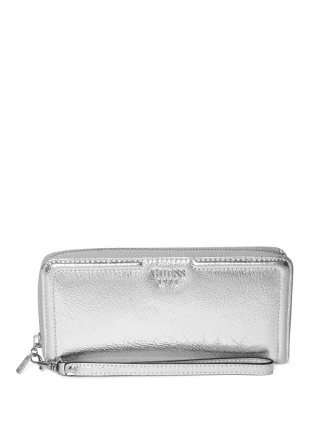 

GUESS Women Silver-Toned Solid Zip Around Wallet