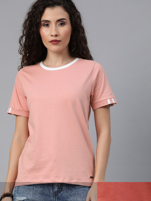 

Roadster Women Pack of 2 Solid T-shirts, Pink