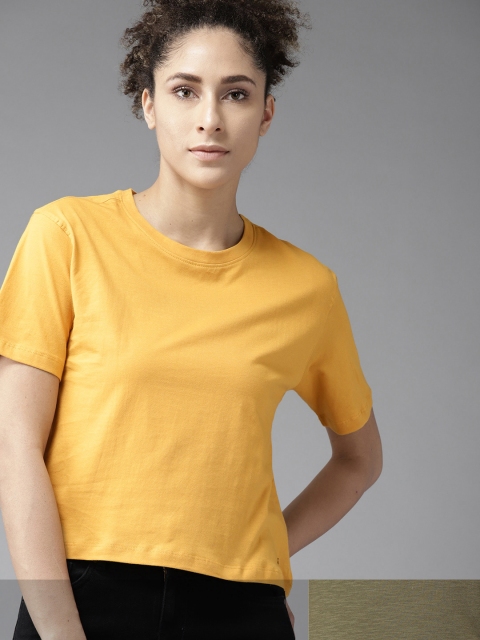 

Roadster Women Pack of 2 Solid T-shirts, Mustard