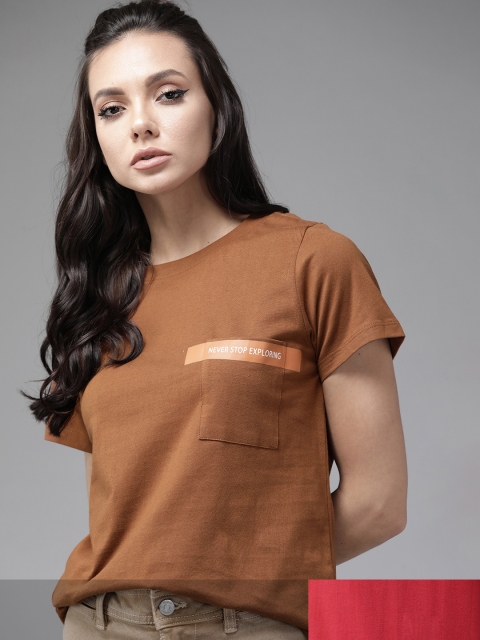 

Roadster Women Pack of 2 Pure Cotton T-shirts, Brown