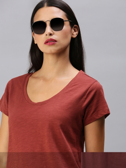 

Roadster Women Pack of 2 Pure Cotton T-shirts, Rust
