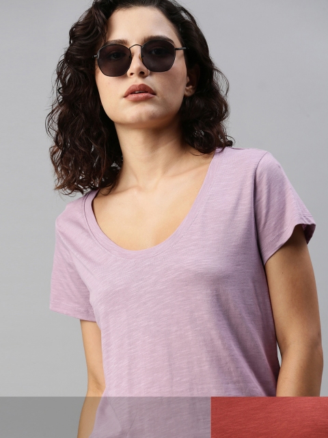 

Roadster Women Pack of 2 Pure Cotton T-shirts, Rust