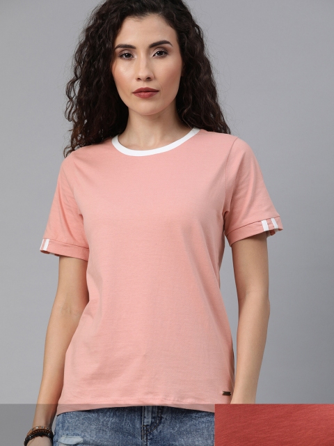 

Roadster Women Pack of 2 Solid T-shirts, Rust