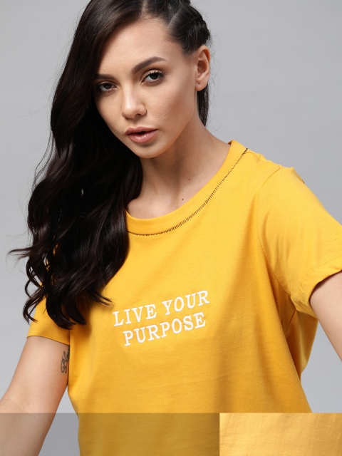 

Roadster Women Pack of 2 Pure Cotton T-shirts, Yellow