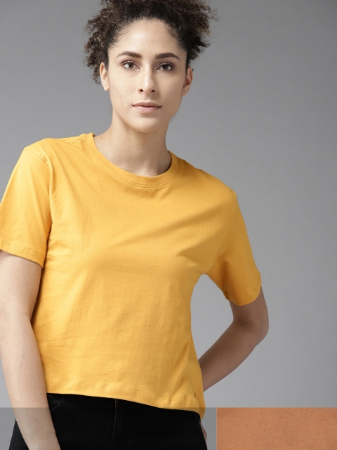 

Roadster Women Set Of 2 Pure Cotton T-shirts, Mustard