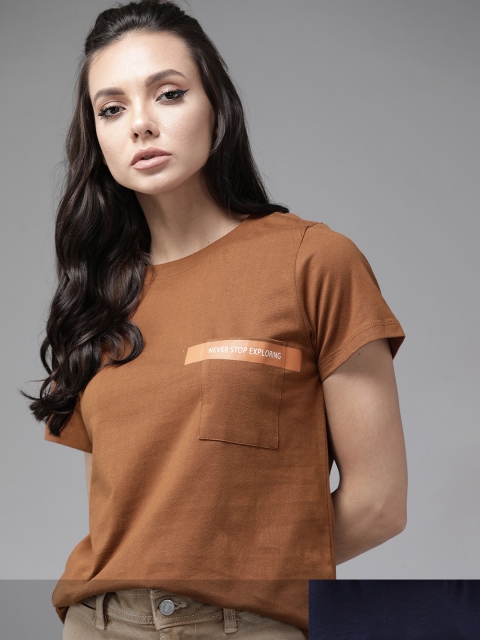 

Roadster Women Pack of 2 Cotton T-shirts, Brown