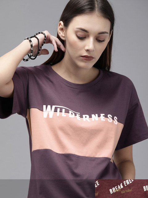

Roadster Women Pack of 2 Printed Drop-Shoulder Sleeves T-shirts, Purple