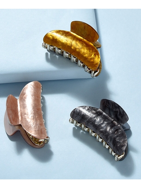

ToniQ Women Gold-Toned & Grey Set of 3 Lace Claw Clip