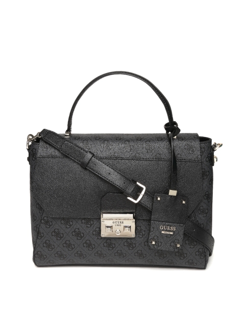 

GUESS Charcoal Grey & Black Printed Satchel with Sling Strap