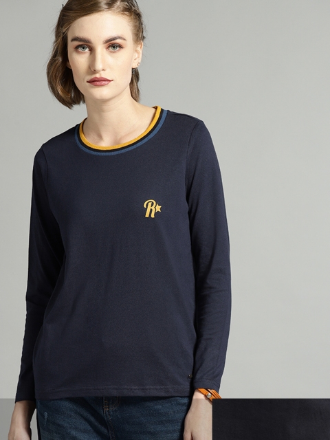 

Roadster Women Pack of 2 Solid Cotton T-shirt, Navy blue