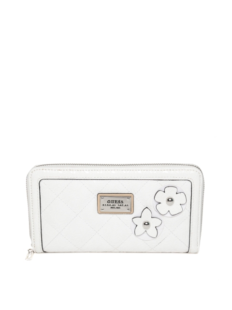 

GUESS Women Off-White Logo Textured Zip-Around Wallet