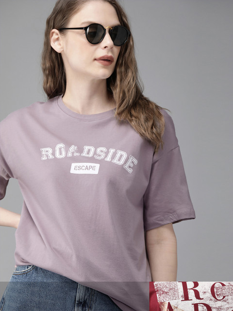 

Roadster Women Pack of 2 Pure Cotton Printed T-shirts, Lavender