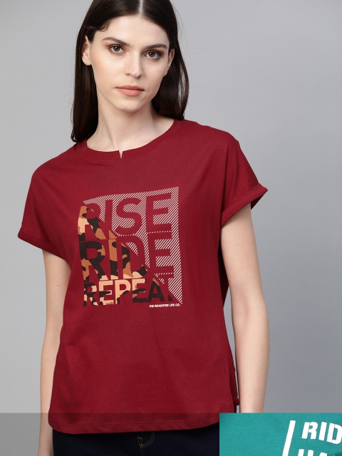 

Roadster Women Pack of 2 Cotton T-shirts, Maroon