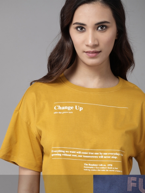 

Roadster Women Pack of 2 Cotton T-shirts, Mustard