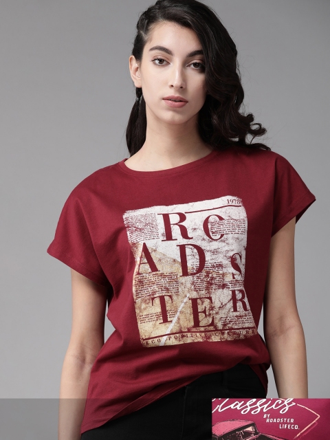 

Roadster Women Pack of 2 Cotton T-shirts, Burgundy