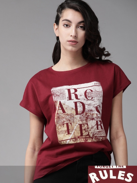 

Roadster Women Pack of 2 Cotton T-shirts, Maroon