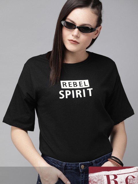 

Roadster Women Black & Maroon Pack Of 2 Typography Print Pure Cotton Regular Fit T-shirts
