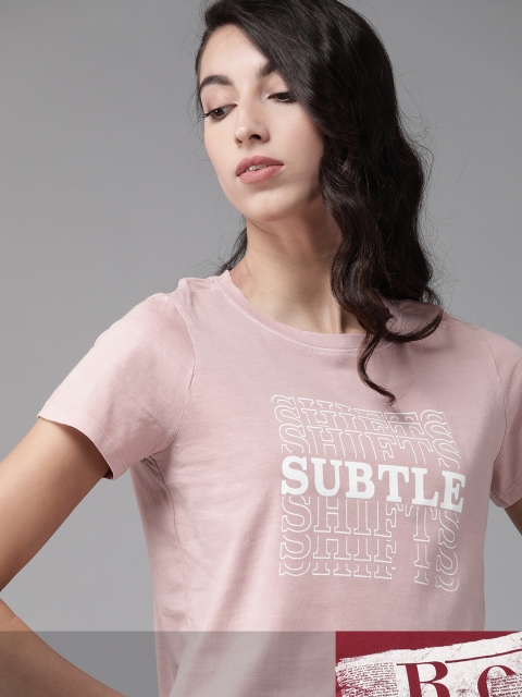 

Roadster Women Dusty Pink & Maroon Pack Of 2 Typography Print Pure Cotton T-shirts