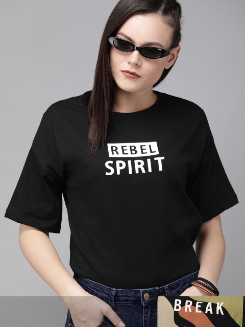 

Roadster Women Black Pack Of 2 Typography Print Round Neck Regular Sleeves T-shirts