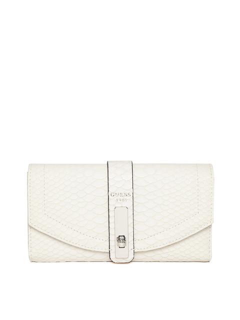 

GUESS Women Cream-Coloured Croc-Textured Three-Fold Wallet