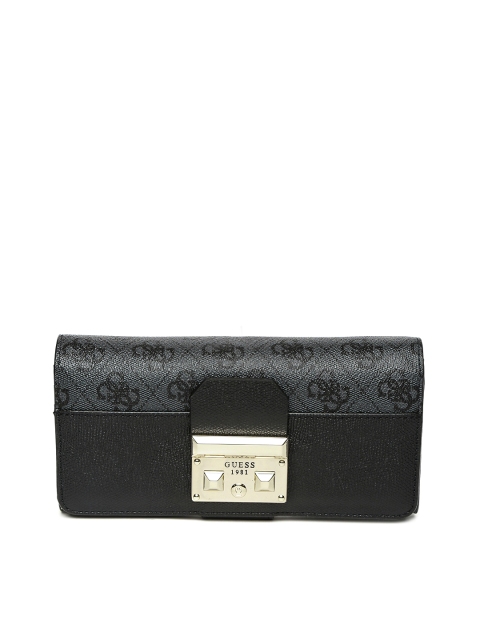 

GUESS Women Black & Charcoal Grey Printed Two-Fold Wallet