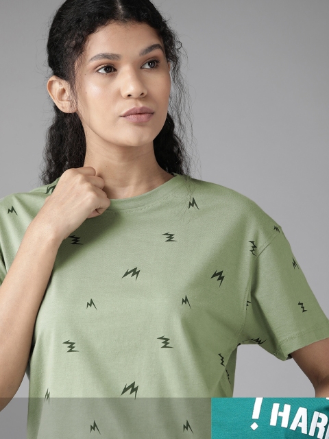 

Roadster Women Green & Teal Green Pack Of 2 Printed Round Neck T-shirts