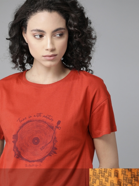 

Roadster Women Pack of 2 Pure Cotton Printed T-shirts, Rust