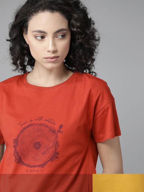 

Roadster Women Pack of 2 Pure Cotton Printed T-shirts, Rust