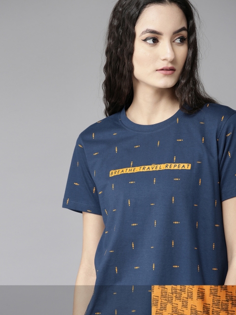 

Roadster Women Pack of 2 Pure Cotton Printed T-shirts, Navy blue