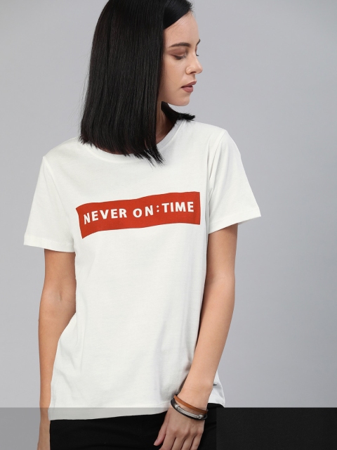 

Roadster Women Pack of 2 Pure Cotton Printed T-shirts, White