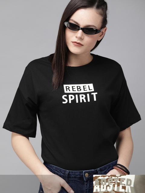 

Roadster Women Pack of 2 Pure Cotton Printed T-shirts, Black