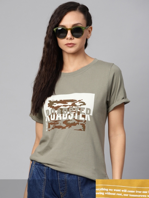 

Roadster Women Pack of 2 Pure Cotton Printed T-shirts, Mustard