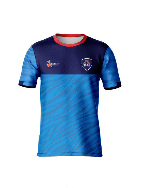 

mezmoda Boys Navy Blue & Turquoise Blue Colourblocked Cricket Sports T-shirt