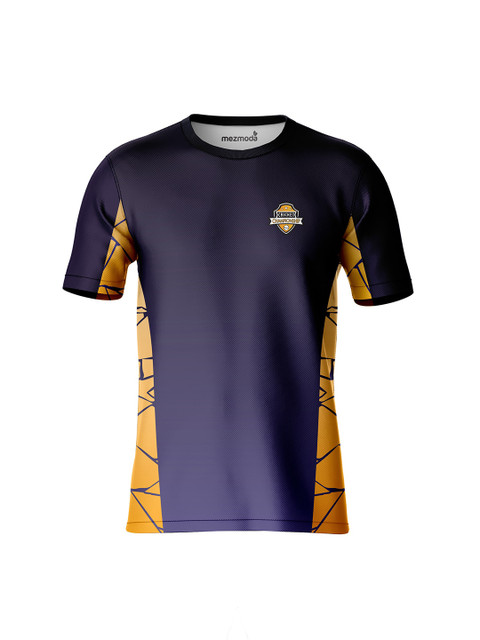 

mezmoda Boys Navy Blue & Yellow Extended Sleeves Cricket Jersey T-shirt