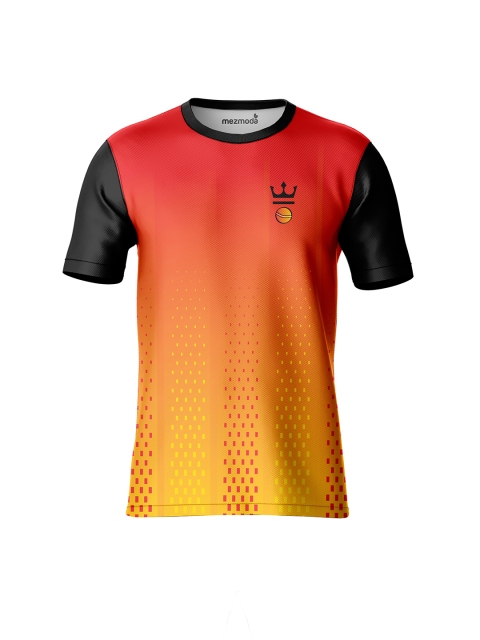 

mezmoda Boys Yellow & Red Printed Dry Fit Cricket Jersey T-shirt