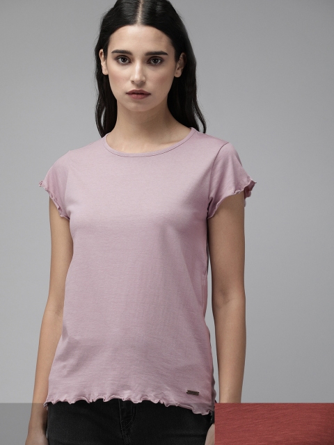 

Roadster Women Pack of 2 Pure Cotton Solid T-shirts, Lavender