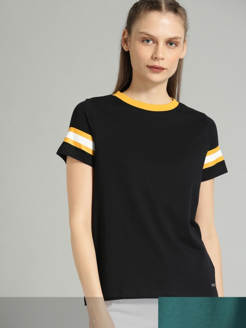 

Roadster Women Pack of 2 Pure Cotton T-shirts, Black