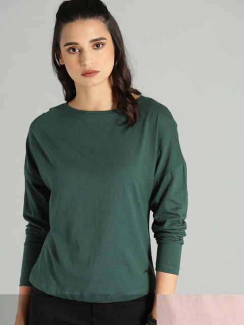 

Roadster Women Pack of 2 Solid T-shirts, Green