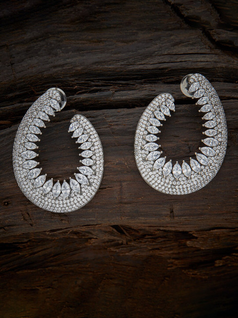 

Kushal's Fashion Jewellery White Zircon Studded Drop Earrings