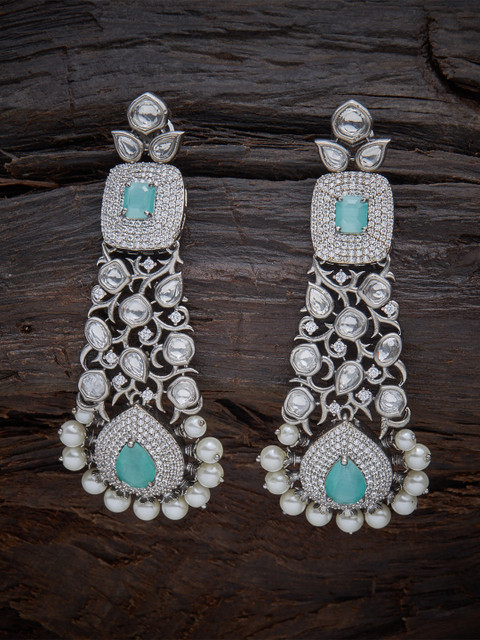 

Kushal's Fashion Jewellery Sea Green Zircon Studded Drop Earrings