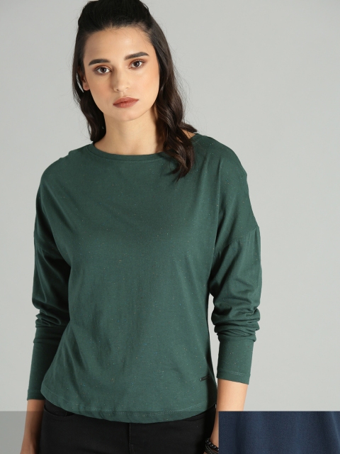 

Roadster Women Pack of 2 Drop-Shoulder Sleeves T-shirts, Green
