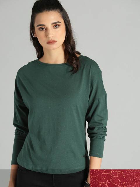 

Roadster Women Pack of 2 Drop-Shoulder Sleeves T-shirts, Green