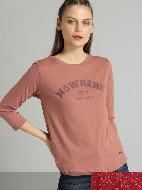 

Roadster Women Pack of 2 Pure Cotton Printed T-shirts, Mauve