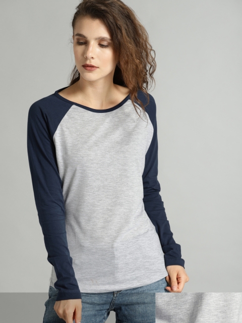 

Roadster Women Pack of 2 Pure Cotton Colourblocked T-shirts, Grey
